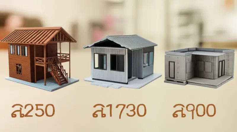 ประเภทวัสดุและแบบบ้านน็อคดาวน์ยอดนิยมในร้อยเอ็ด: เปรียบเทียบไม้เหล็กคอนกรีตและโมดูลาร์ พร้อมราคาโดยประมาณ