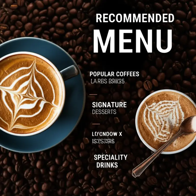 เมนูแนะนำและราคา — กาแฟยอดนิยม ขนมหวาน และเครื่องดื่มเฉพาะของร้านสำหรับคนท้องถิ่น